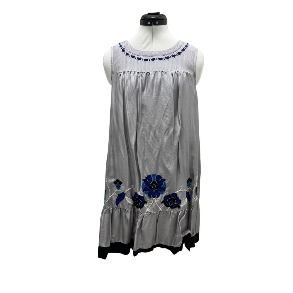 ANTHROPOLOGIE FLOREAT GRAY SALTON SEA FLORAL EMBROIDERED DRESS SIZE 4